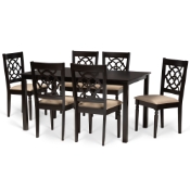 Baxton Studio Renaud Modern and Contemporary Sand Fabric Upholstered and Dark Brown Finished Wood 7-Piece Dining Set